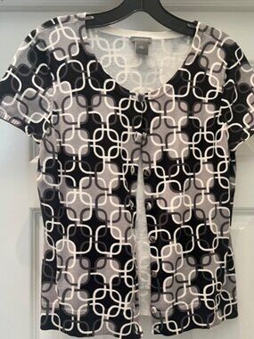 Ann Taylor Short Sleeve Geometric Button Down Sweater Top